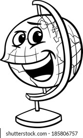 Black and White Cartoon Vector Illustration of Funny Globe Object Character for Coloring Book