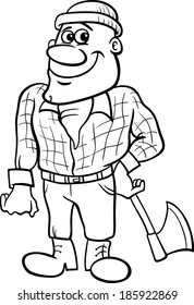 Black and White Cartoon Vector Illustration of Lumberjack 