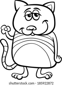 Black and White Cartoon Vector Illustration of Funny Cat Character for Coloring Book