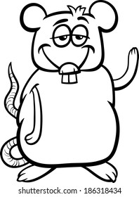 Black and White Cartoon Vector Illustration of Funny Rat Character for Coloring Book