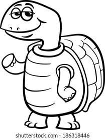 Black and White Cartoon Vector Illustration of Funny Turtle Character for Coloring Book