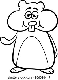Black and White Cartoon Vector Illustration of Funny Hamster Character for Coloring Book