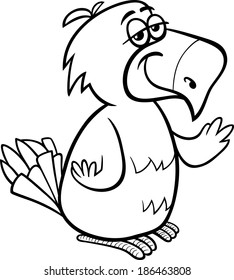 Black and White Cartoon Vector Illustration of Funny Parrot Bird Character for Coloring Book