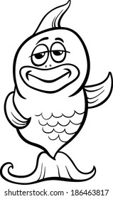 Black and White Cartoon Vector Illustration of Funny Fish Character for Coloring Book