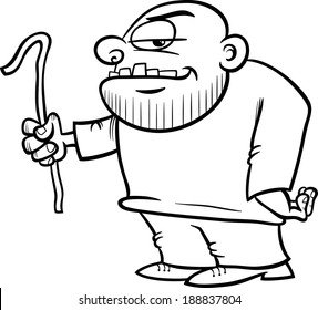 Black and White Cartoon Vector Illustration of Thug or Ruffian with Crowbar for Coloring Book