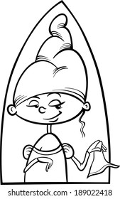 Black and White Cartoon Vector Illustration of Cute Beautiful Princess at the Tower Window Fairytale Fantasy Character for Coloring Book