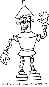 Black and White Cartoon Vector Illustration of Funny Fantasy Robot or Droid for Coloring Book