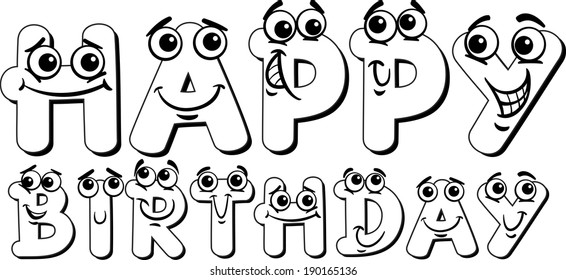 Black and White Cartoon Vector Illustration Sign Design for the Birthday Anniversary for Coloring Book