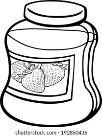 Black and White Cartoon Vector Illustration of Strawberry Jam in a Glass Jar for Coloring Book