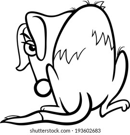 Black and White Cartoon Vector Illustration of Poor Homeless Dog for Coloring Book