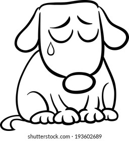 Black and White Cartoon Vector Illustration of Cute Sad Dog or Puppy for Coloring Book