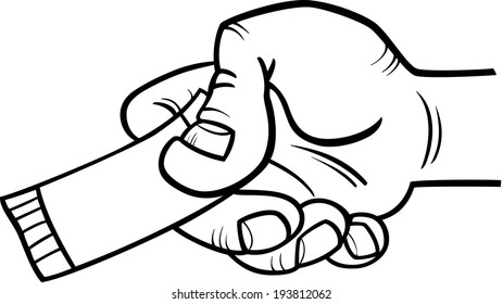 Black and White Cartoon Vector Illustration of Hand with Ticket or Coupon for Coloring Book
