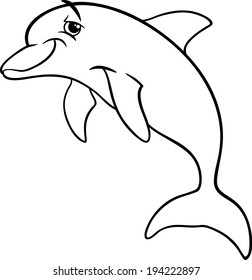 Black and White Cartoon Vector Illustration of Dolphin Sea Life Animal for Coloring Book
