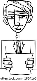 Black and White Cartoon Vector Illustration of Man in Suit or Politician Giving a Speech for Coloring Book