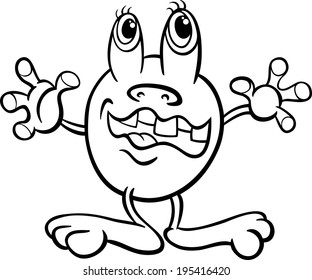 Black and White Cartoon Vector Illustration of Funny Fantasy or Fairytale Character for Coloring Book