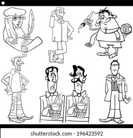 Black and White Cartoon Vector Illustration Set of Funny Eccentric Men Characters for Coloring Book