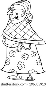 Black and White Cartoon Vector Illustration of Elder Woman Senior or Grandmother for Coloring Book