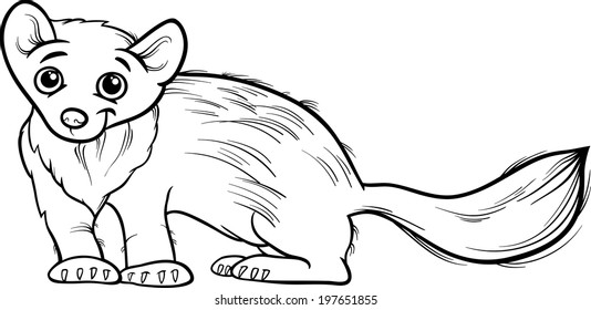Black and White Cartoon Vector Illustration of Cute Marten Animal for Coloring Book