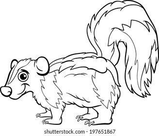 Black and White Cartoon Vector Illustration of Cute Skunk Animal for Coloring Book