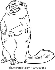 Black and White Cartoon Vector Illustration of Funny marmot Animal for Coloring Book