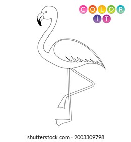 Black and White cartoon vector illustration. Anti-stress page for child.  Cute outline education game. Fantasy coloring page with a flamingo. Coloring book, print, t shirt design, sticker, label.