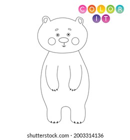 Black and White cartoon vector illustration. Anti-stress page for child.  Cute outline education game. Fantasy coloring page with a bear. Coloring book, print, t shirt design, sticker, label.
