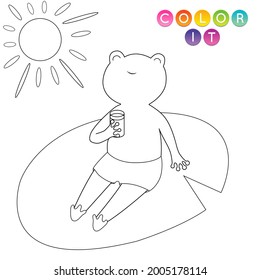 Ilustración vectorial de dibujos animados en blanco y negro. Página de anti estrés para niños.  Juego educativo de contorno corto. Fantasía coloreando la página con una rana. Libro de colorear, impresión, diseño de camisetas, pegatina, etiqueta.