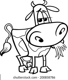 Black and White Cartoon Vector Illustration of Cute Cow Farm Animal for Coloring Book