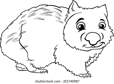 Black and White Cartoon Vector Illustration of Cute Wombat Marsupial Animal for Coloring Book