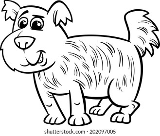 Black and White Cartoon Vector Illustration of Cute Shaggy Dog for Coloring Book