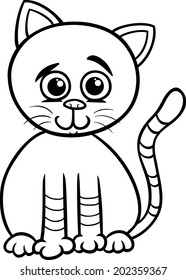 Black and White Cartoon Vector Illustration of Cute Cat Pet Character for Coloring Book