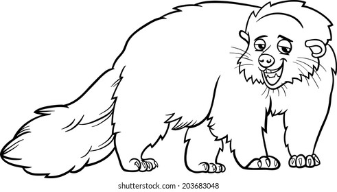 Black and White Cartoon Vector Illustration of Funny Bearcat Wild Animal for Coloring Book
