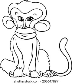 Black and White Cartoon Vector Illustration of Cute Monkey Primate Animal for Coloring Book