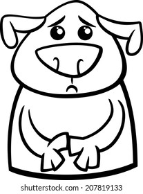 Black and White Cartoon Vector Illustration of Funny Dog Expressing Sad Mood or Emotion for Coloring Book