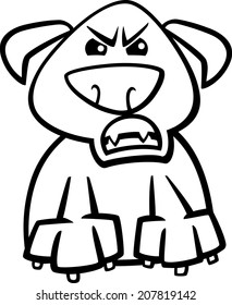 Black and White Cartoon Vector Illustration of Funny Dog Expressing Furious Mood or Emotion for Coloring Book