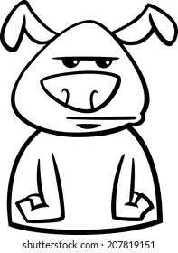 Black and White Cartoon Vector Illustration of Funny Dog Expressing Bored Mood or Emotion for Coloring Book