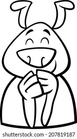 Black and White Cartoon Vector Illustration of Funny Dog Expressing Cheerful Mood or Emotion for Coloring Book