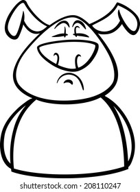 Black and White Cartoon Vector Illustration of Funny Dog Expressing Proud Mood or Emotion for Coloring Book