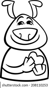 Black and White Cartoon Vector Illustration of Funny Dog Expressing In Love Mood or Emotion for Coloring Book