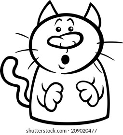 Black and White Cartoon Vector Illustration of Funny Surprised or Startled Cat for Coloring Book