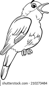 Black and White Cartoon Vector Illustration of Funny Nightingale Bird Animal for Coloring Book