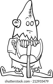 Black and White Cartoon Vector Illustration of Executioner or Hangman with Ax for Coloring Book