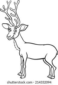 Black and White Cartoon Vector Illustration of Funny Wapiti or Uapiti Deer Animal for Coloring Book