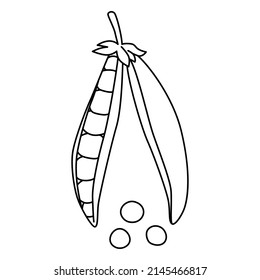 Black and white cartoon vector illustration of pod peas for coloring book. Ripe vegetable for cooking, source of vitamins