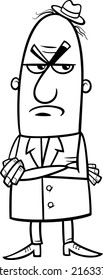 Black and White Cartoon Vector Illustration of Angry or Disgusted Funny Man Character for Coloring Book