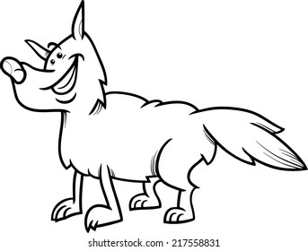 Black and White Cartoon Vector Illustration of Funny Wolf Wild Animal for Coloring Book