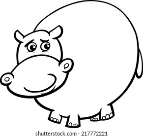 Black and White Cartoon Vector Illustration of Funny Hippo or Hippopotamus Wild Animal for Coloring Book