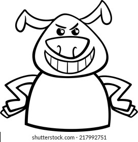 Black and White Cartoon Vector Illustration of Funny Dog Expressing Angry Mood or Emotion for Coloring Book