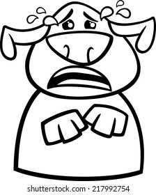 Black and White Cartoon Vector Illustration of Funny Dog Expressing Sadness and Crying for Coloring Book
