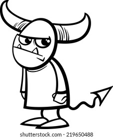 Black and White Cartoon Vector Illustration of Funny Little Devil or Demon for Coloring Book